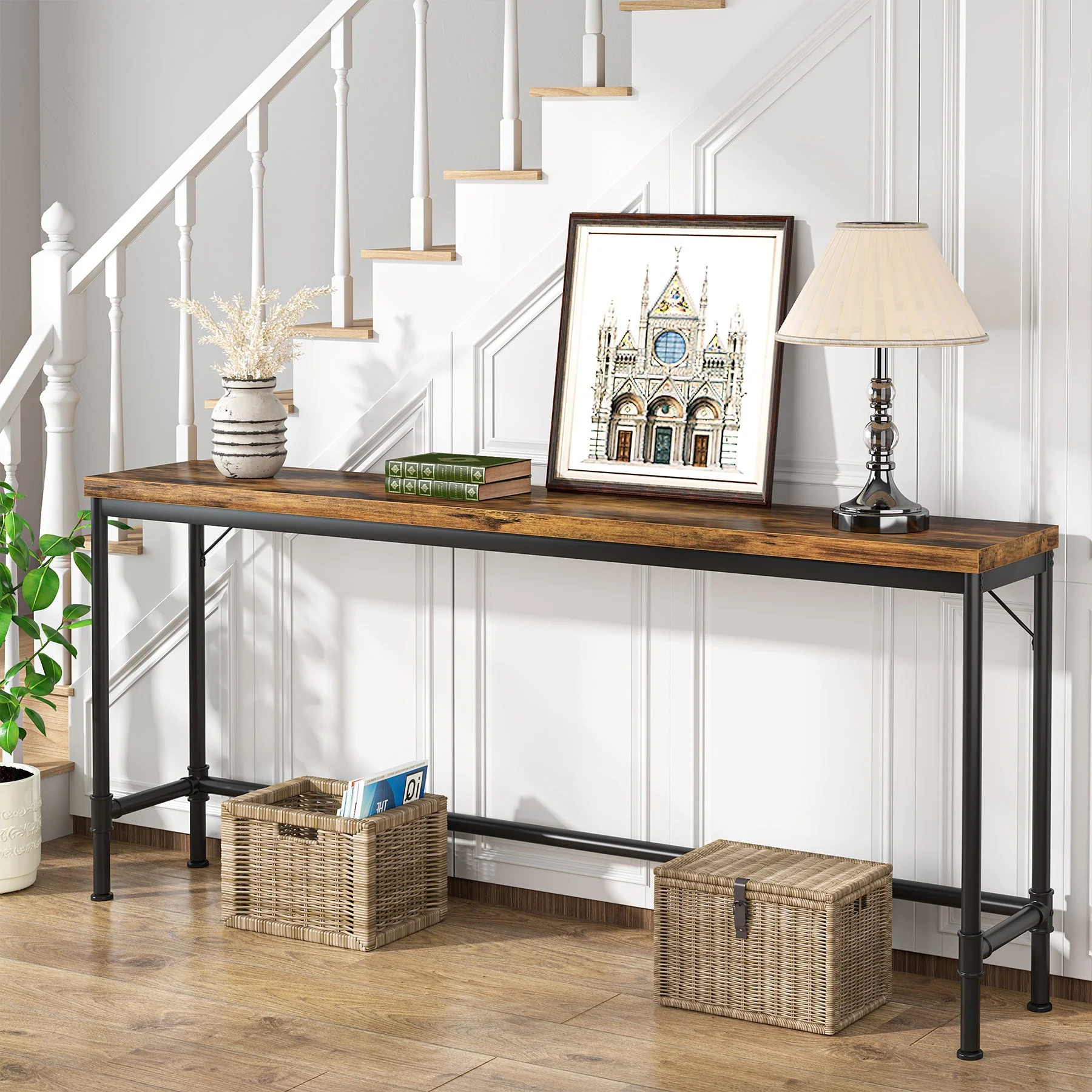 Narrow Console Table, 70.9" Extra Long Sofa Table Industrial Hallway Table - Image 3