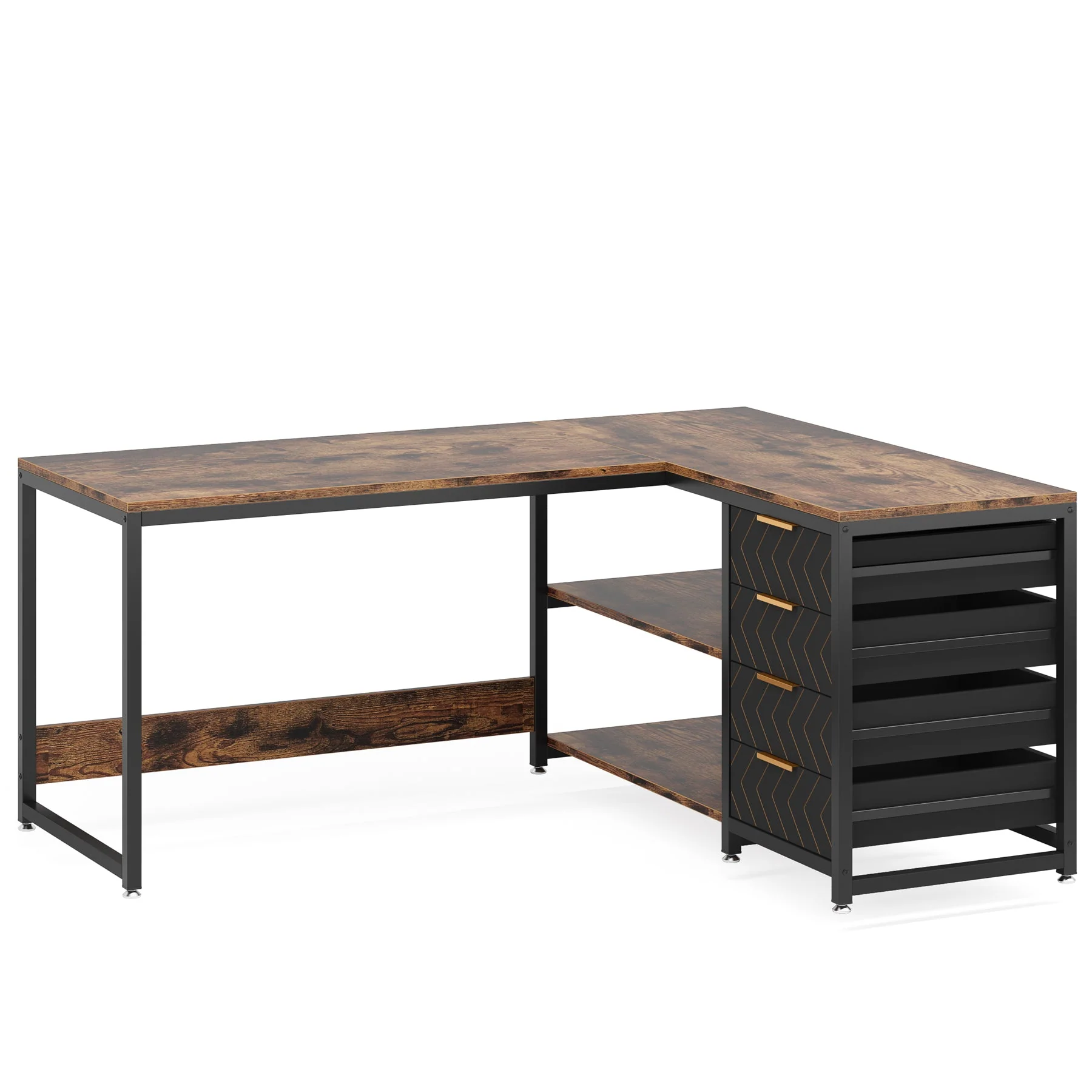 59" L-Shaped Desk, Reversible Corner Desk with Drawers & Shelves - Image 10