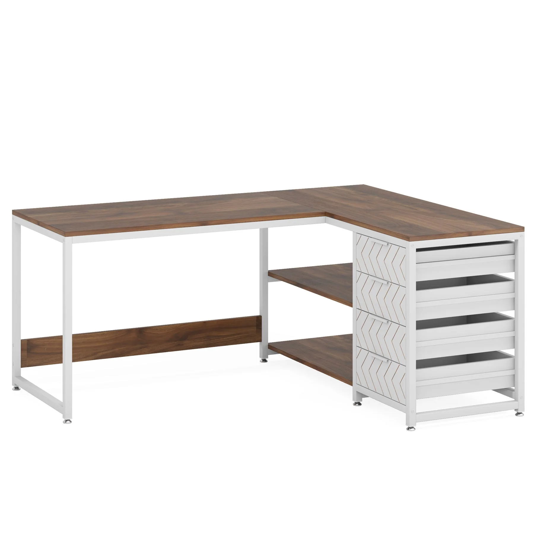 59" L-Shaped Desk, Reversible Corner Desk with Drawers & Shelves - Image 12