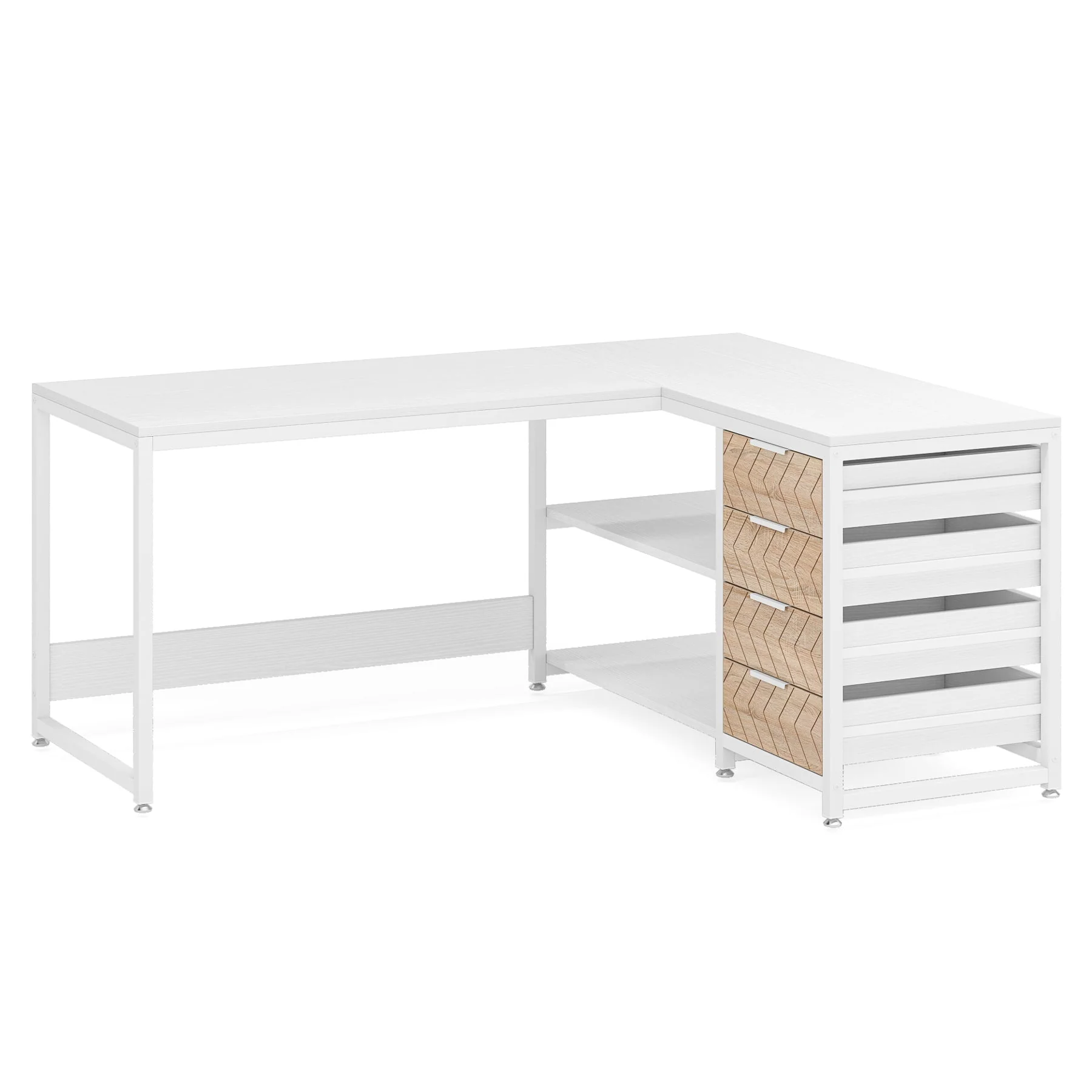 59" L-Shaped Desk, Reversible Corner Desk with Drawers & Shelves - Image 8