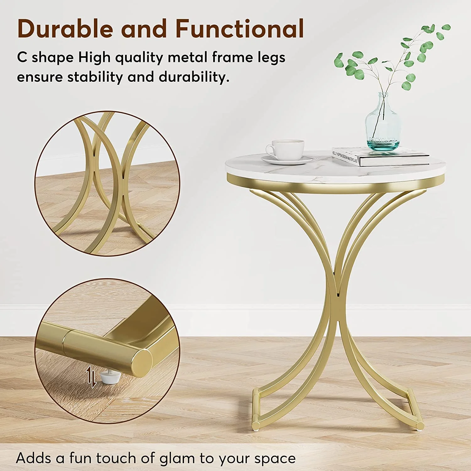 Round End Table Sofa Side Table Small Coffee Table with Metal Frame - Image 6