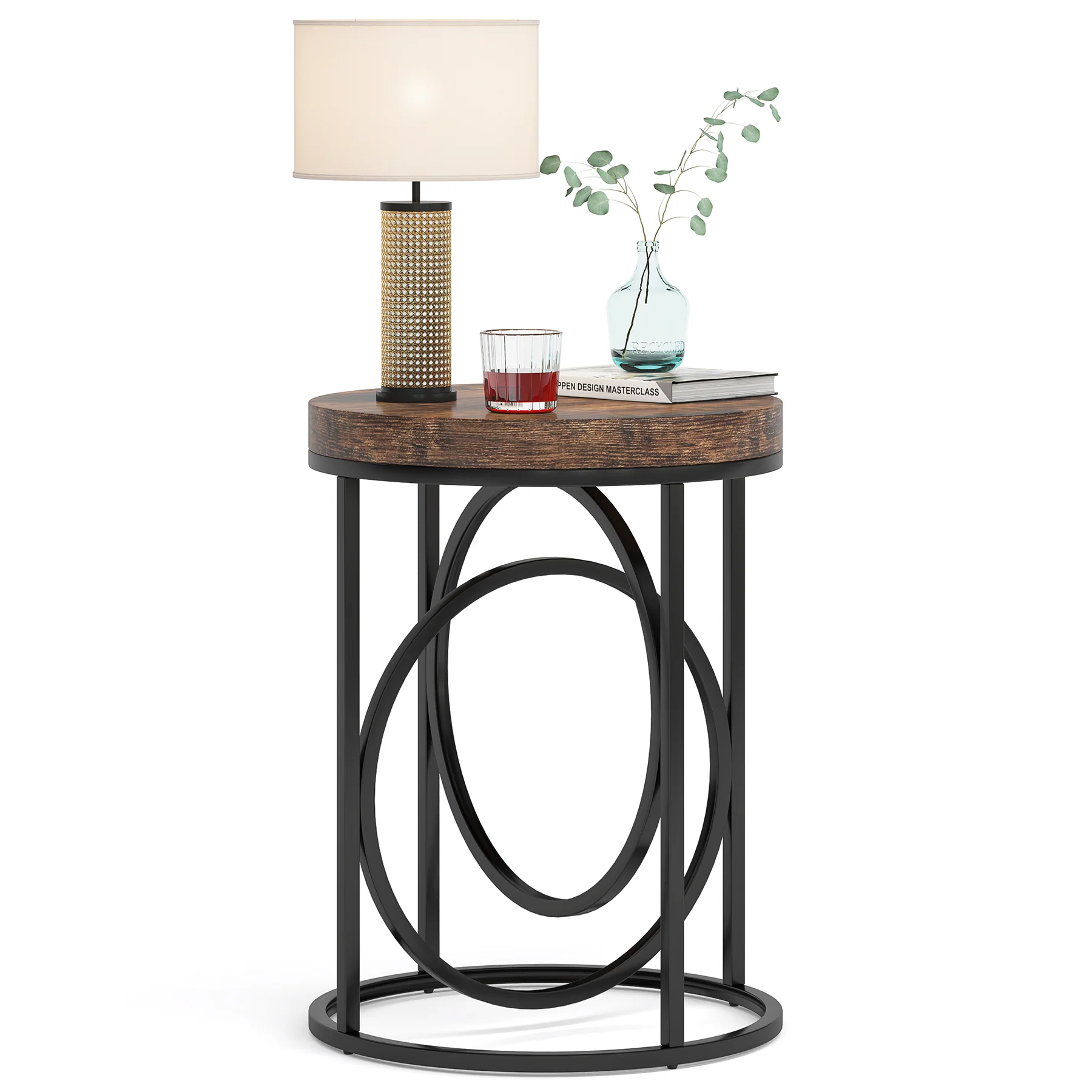 Round End Table, Modern Sofa Side Table with Faux Marble Top - Image 10