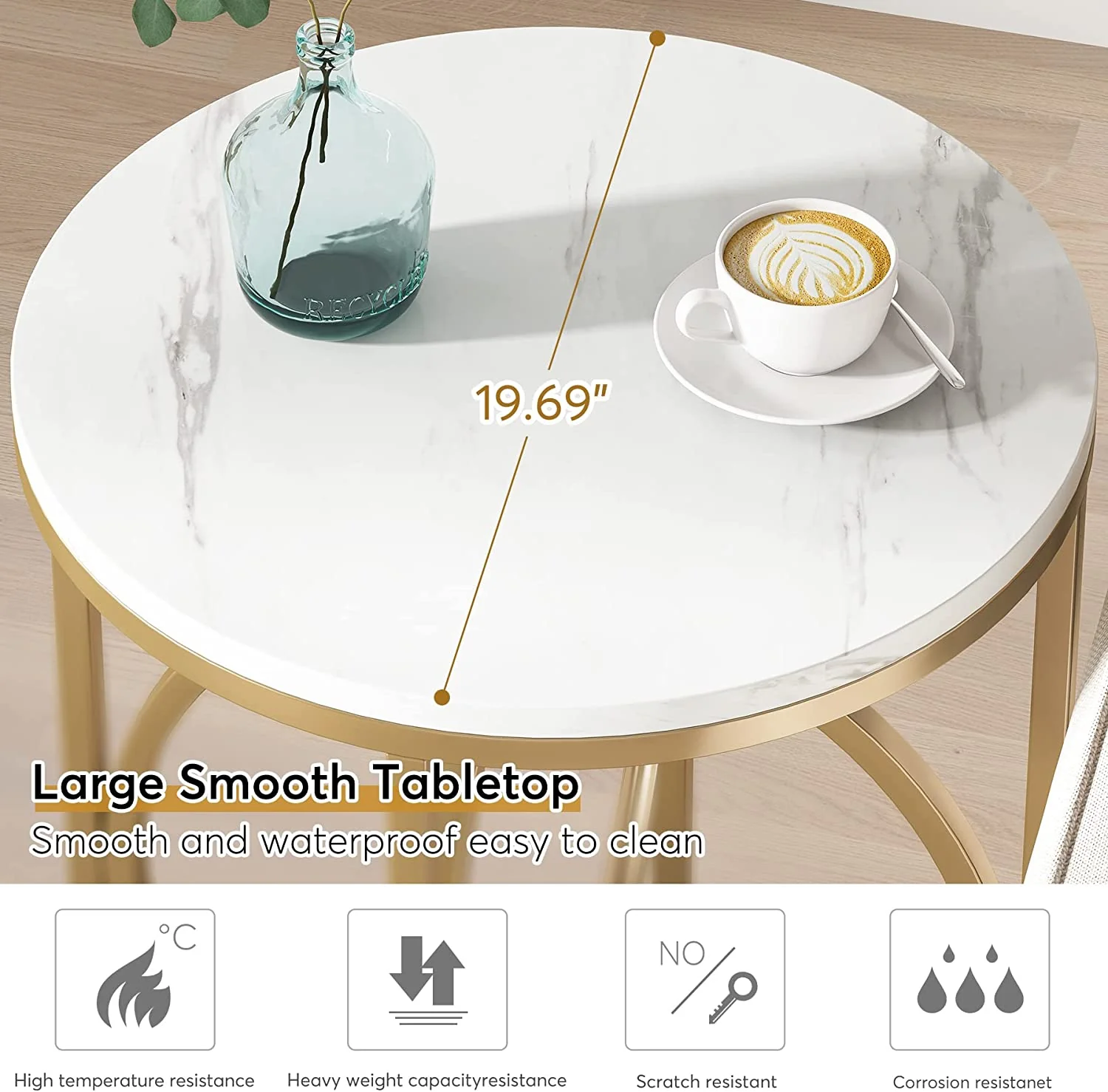 Round End Table, Modern Sofa Side Table with Faux Marble Top - Image 5