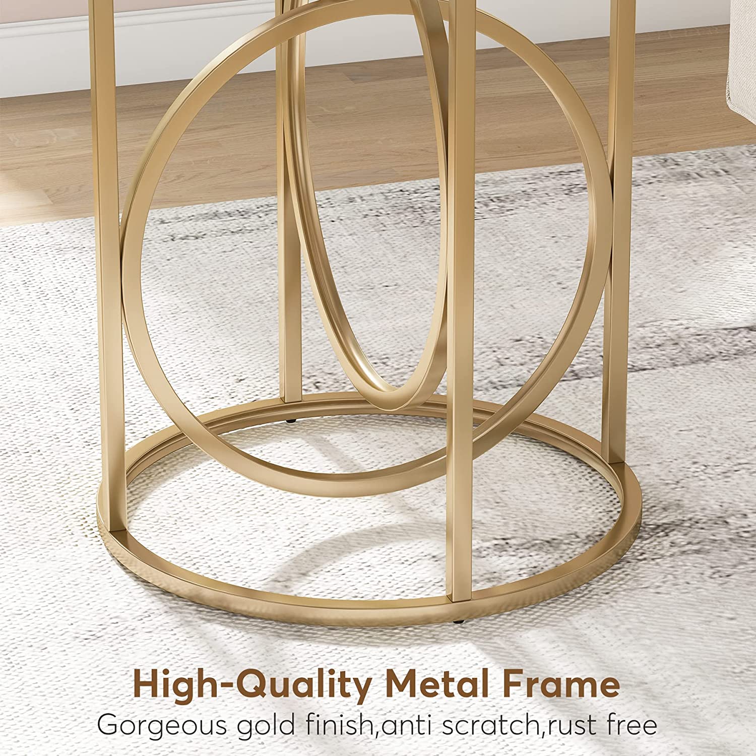 Round End Table, Modern Sofa Side Table with Faux Marble Top - Image 6