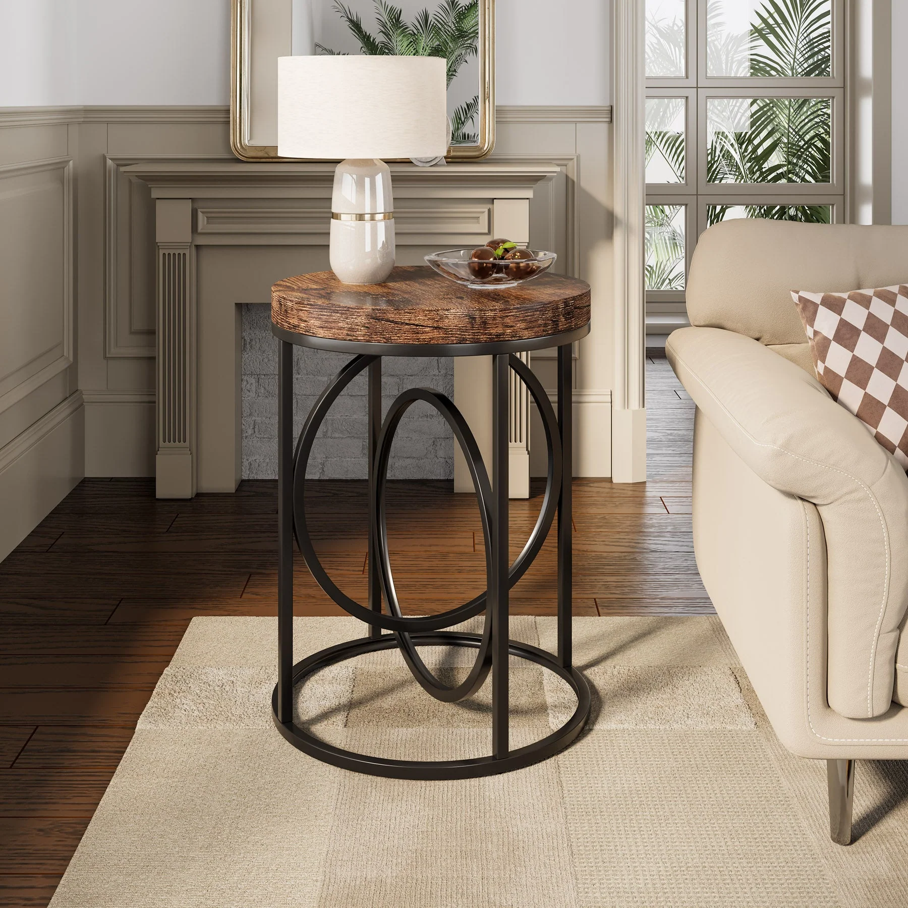 Round End Table, Modern Sofa Side Table with Faux Marble Top - Image 8