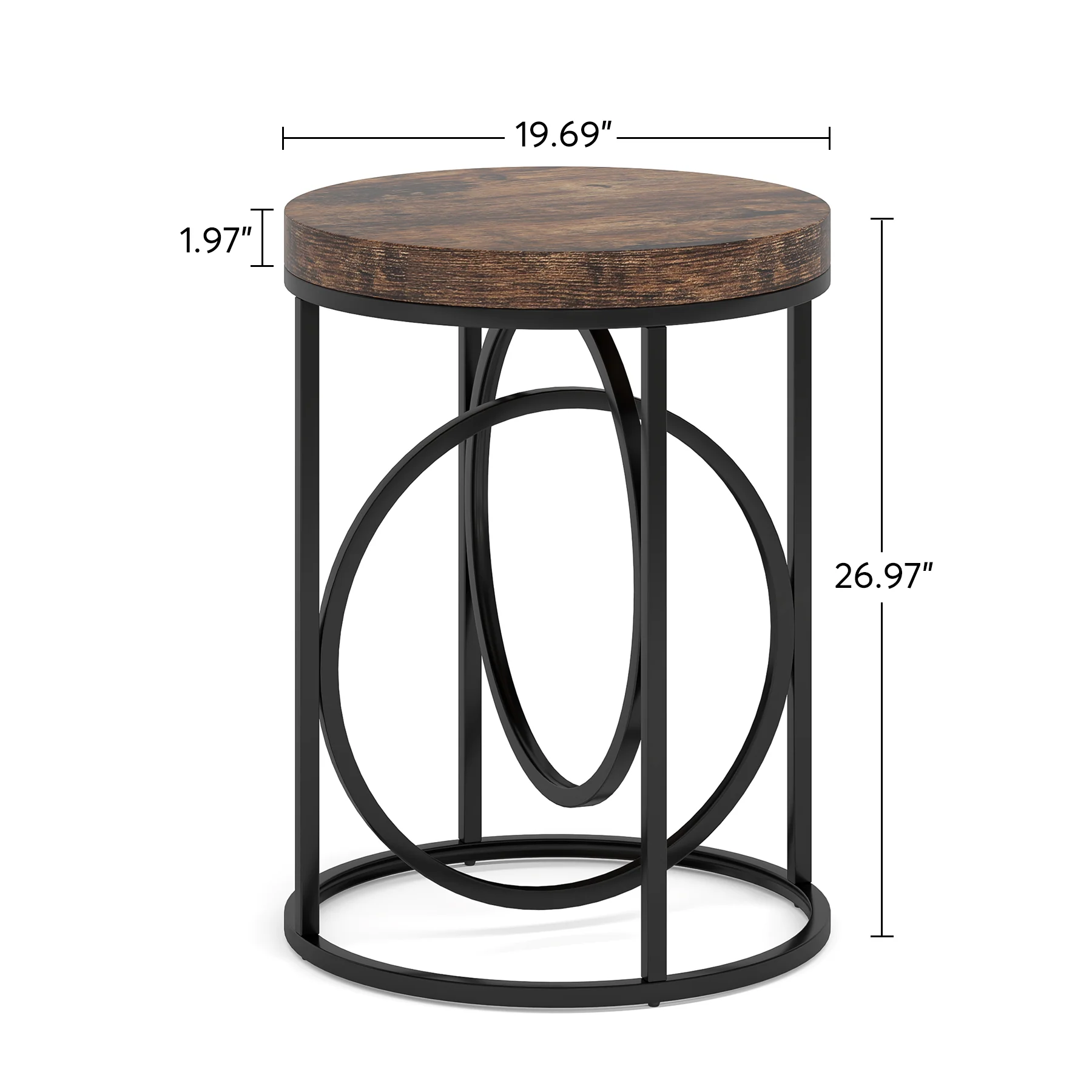 Round End Table, Modern Sofa Side Table with Faux Marble Top - Image 9