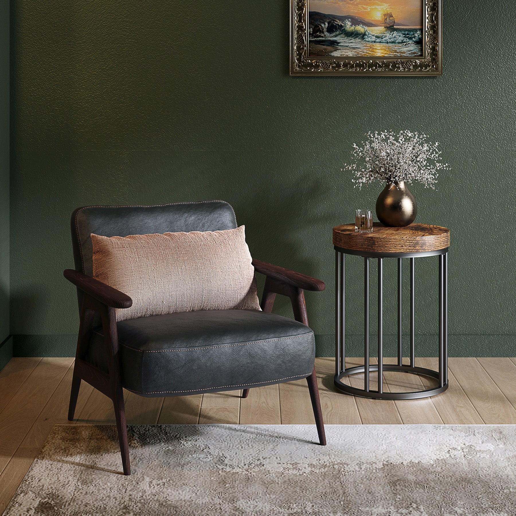 Round End Table, Small Accent Side Table with Metal Frame - Image 3