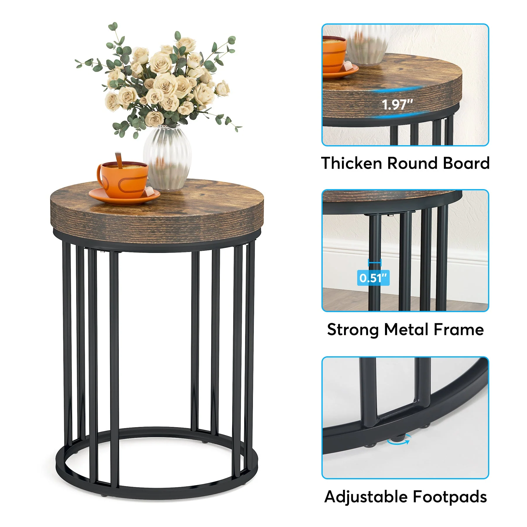 Round End Table, Small Accent Side Table with Metal Frame - Image 6