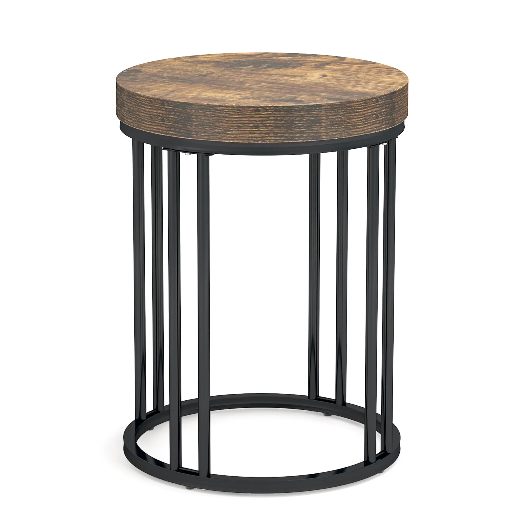 Round End Table, Small Accent Side Table with Metal Frame - Image 8