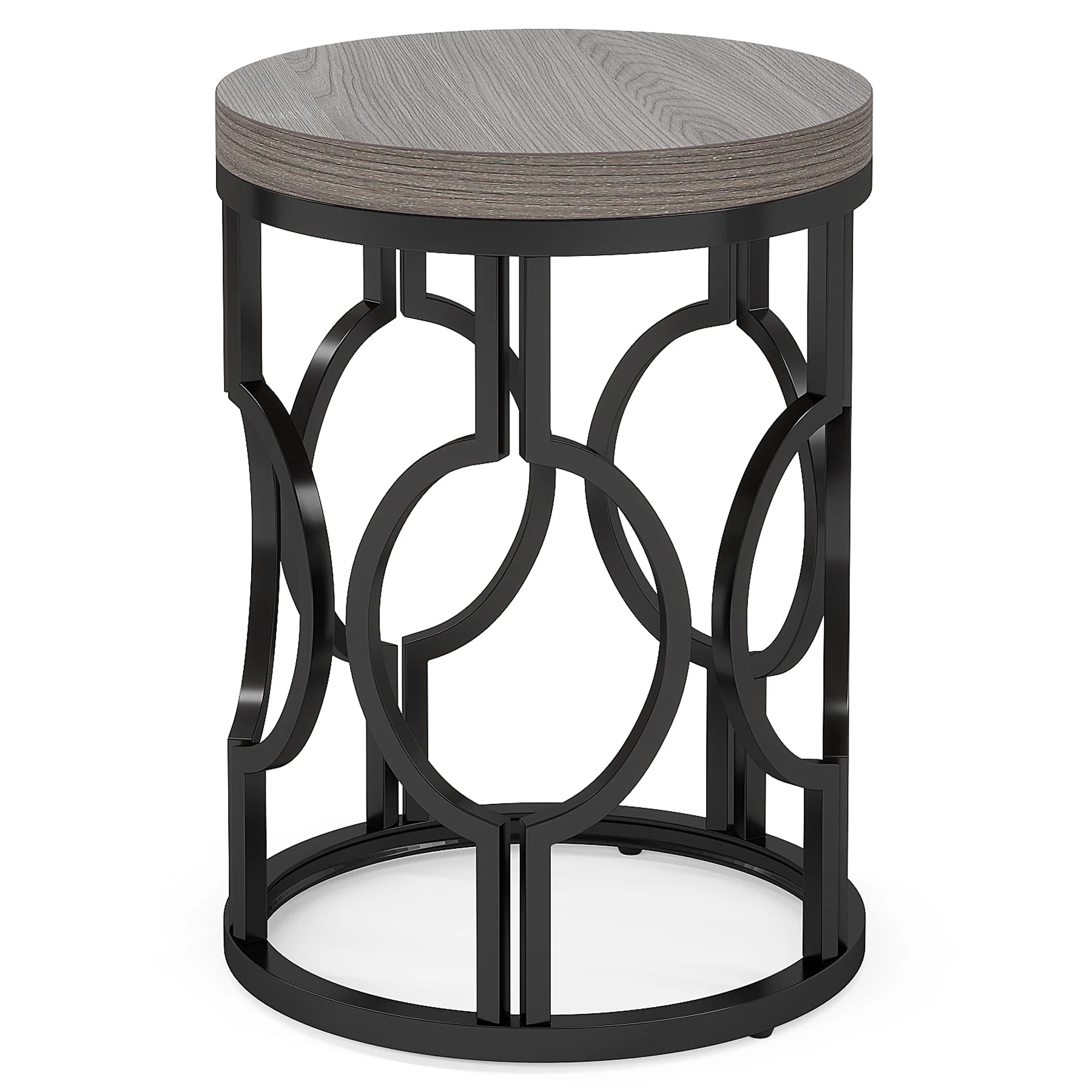 Round End Table, Industrial Side Table with Metal Hollow Frame - Image 11