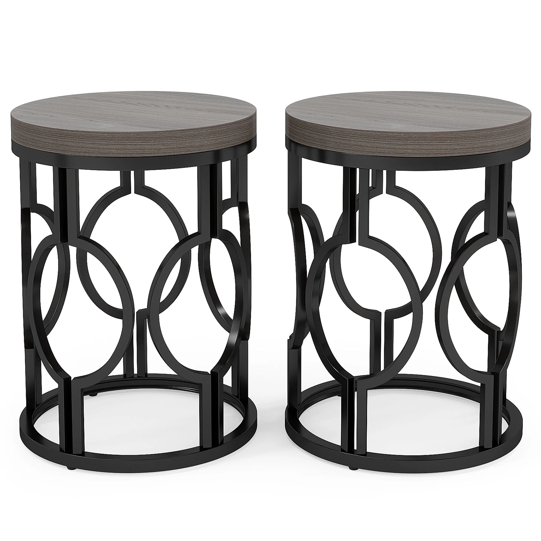 Round End Table, Industrial Side Table with Metal Hollow Frame - Image 13