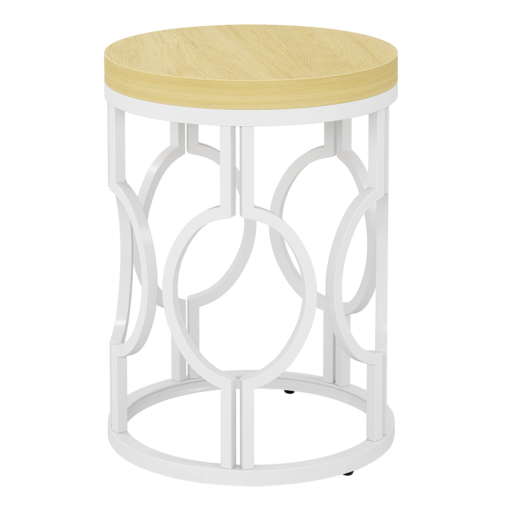 Round End Table, Industrial Side Table with Metal Hollow Frame - Image 15