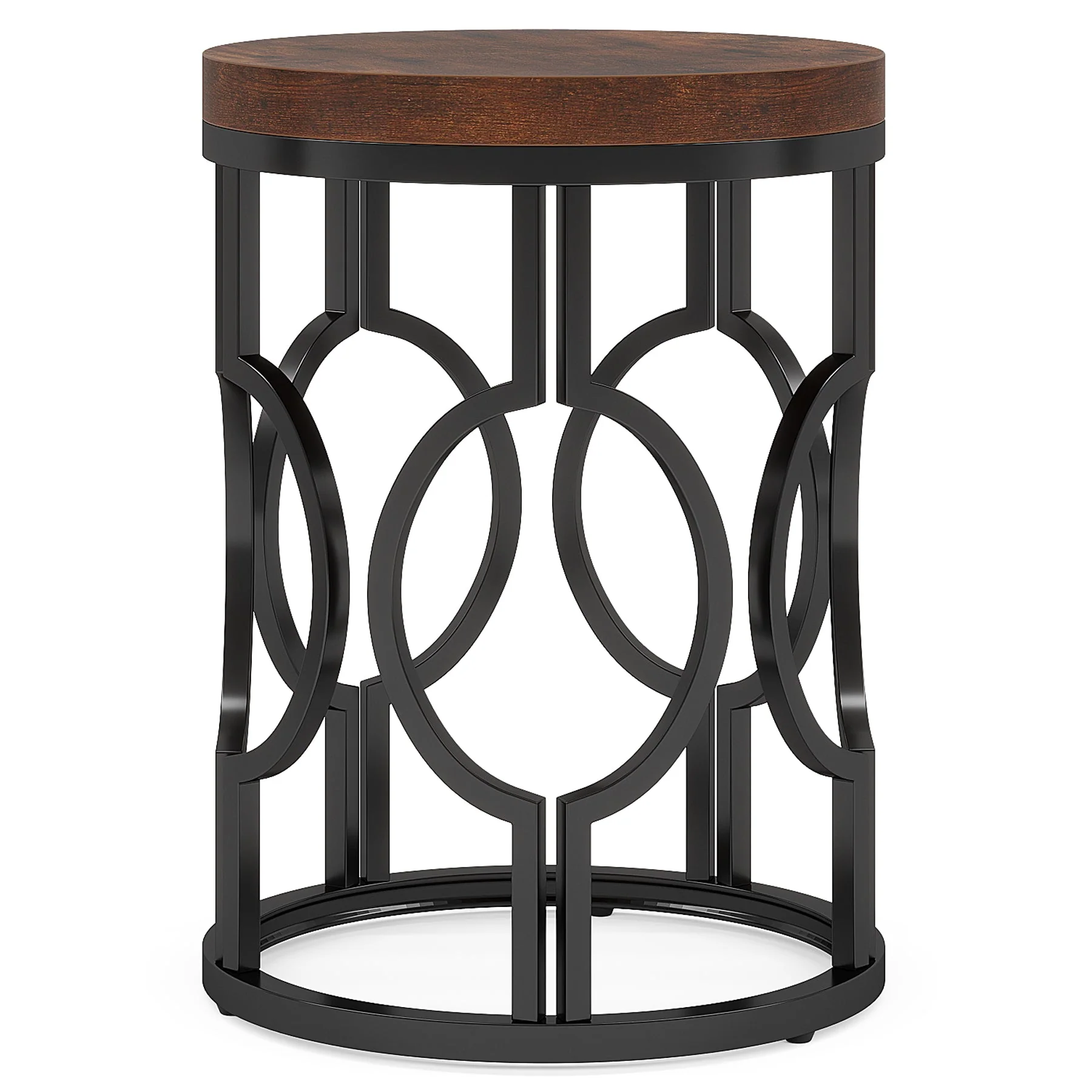 Round End Table, Industrial Side Table with Metal Hollow Frame - Image 16