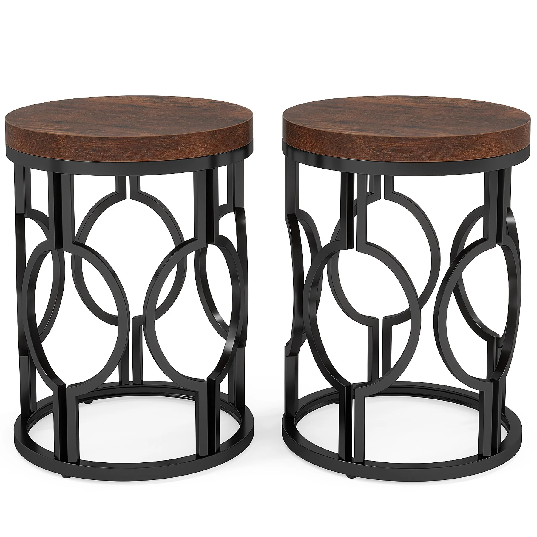 Round End Table, Industrial Side Table with Metal Hollow Frame - Image 9