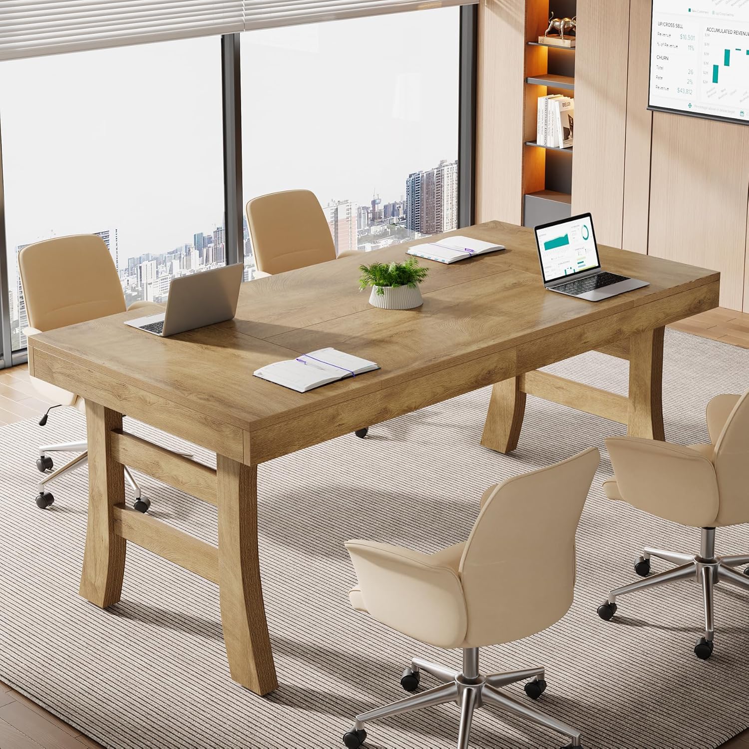 63" Executive Desk, Vintage Office Computer Desk Writing Table with Sturdy Legs - Image 5