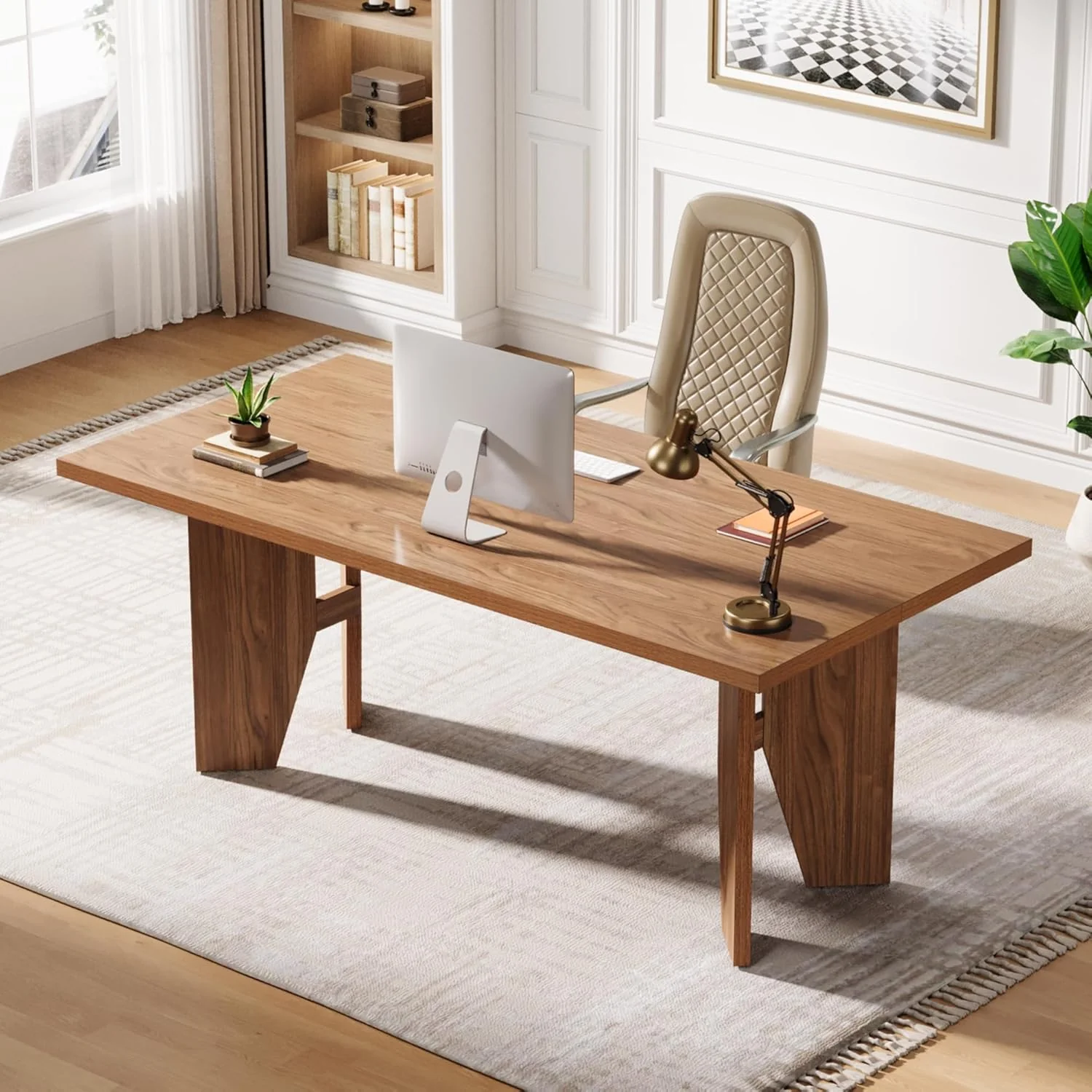 63" Executive Desk, Wooden Office Computer Desk Writing Table with Sturdy Legs - Image 3