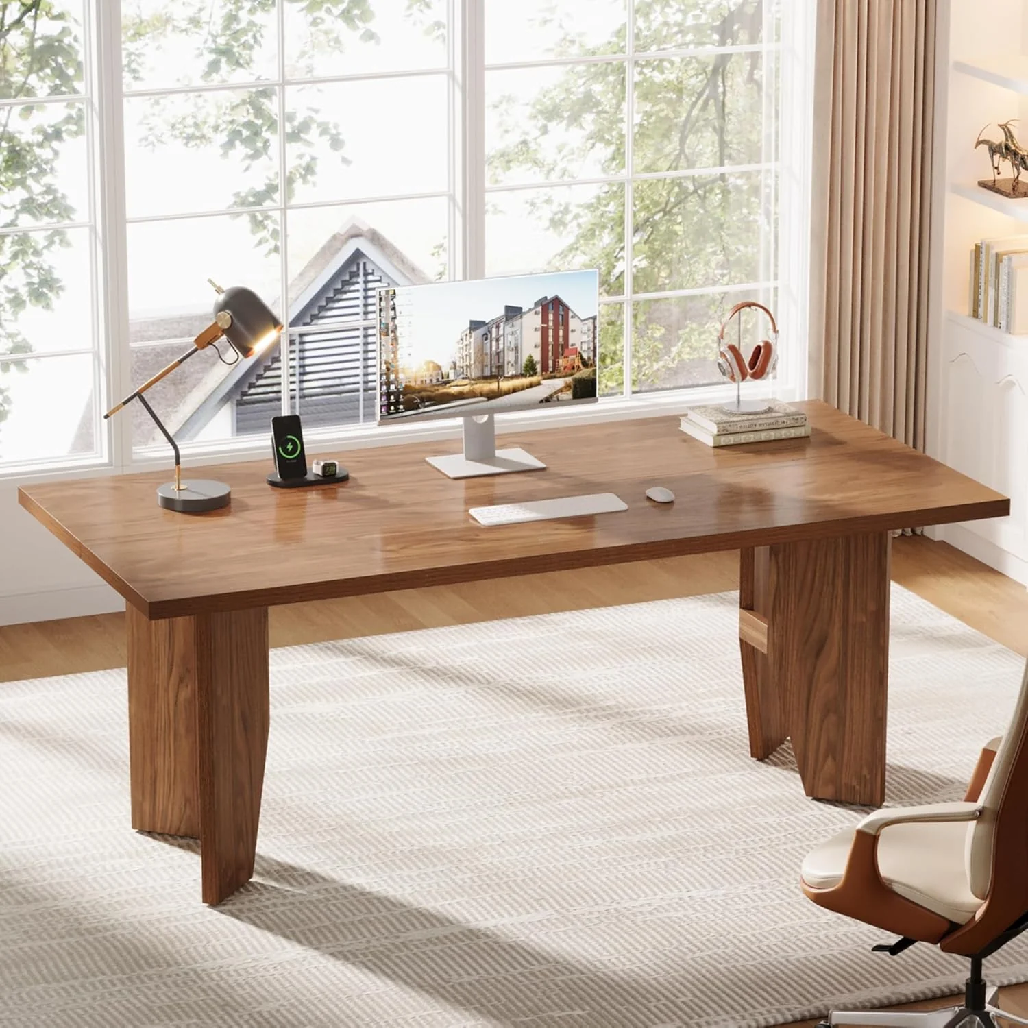 63" Executive Desk, Wooden Office Computer Desk Writing Table with Sturdy Legs - Image 4