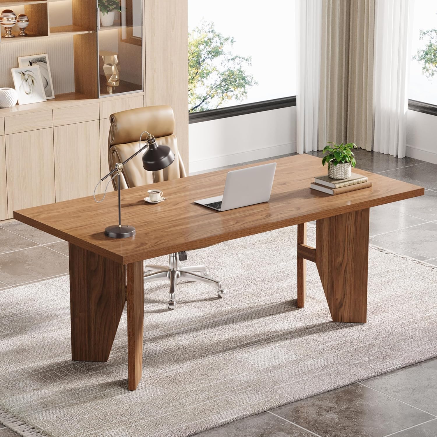 63" Executive Desk, Wooden Office Computer Desk Writing Table with Sturdy Legs - Image 5