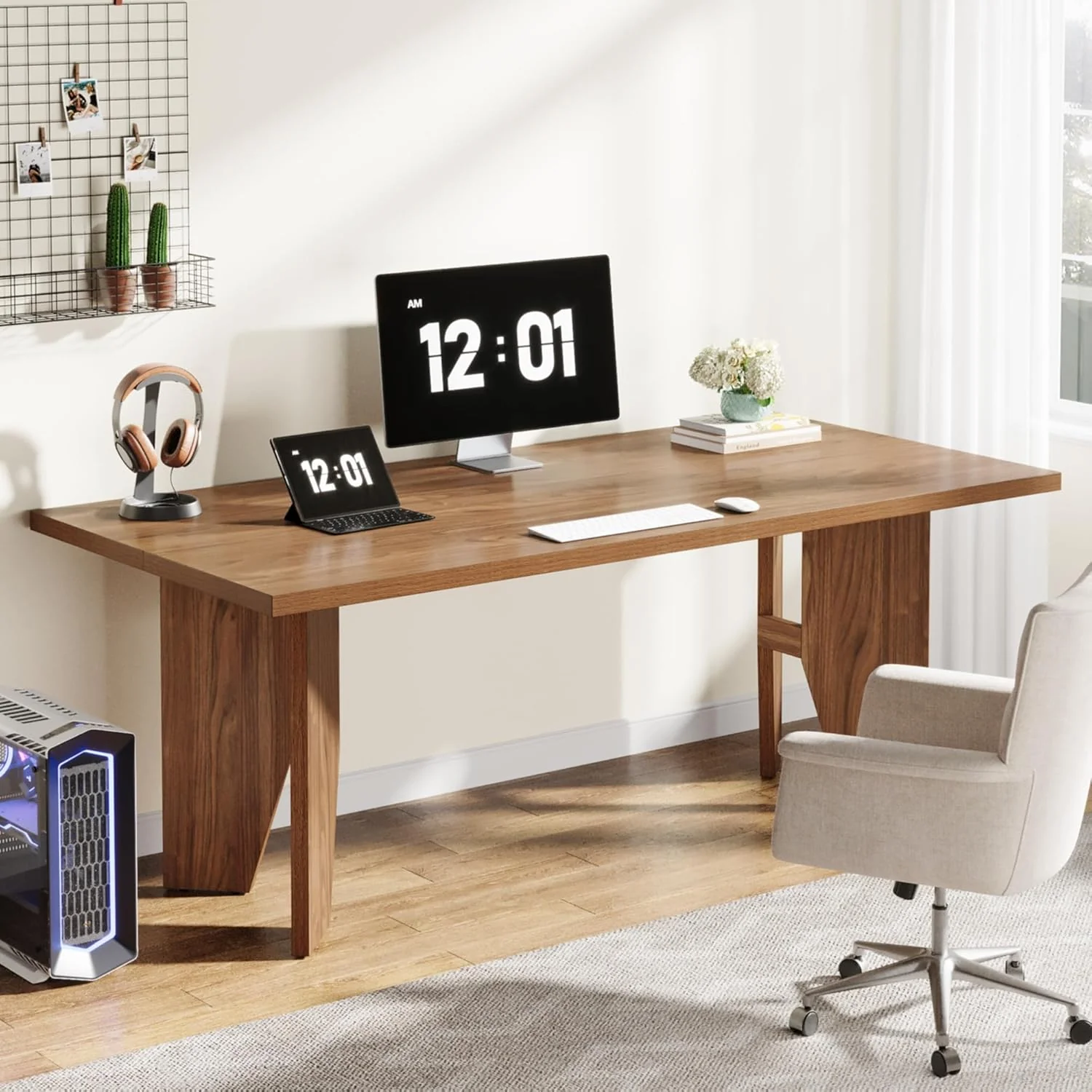 63" Executive Desk, Wooden Office Computer Desk Writing Table with Sturdy Legs - Image 6